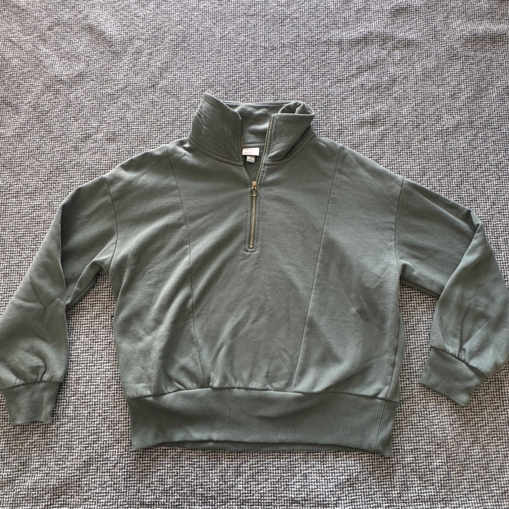 A New Day Womens Sage Green Quarter Zip Fleece Pullover Sweatshirt Large L